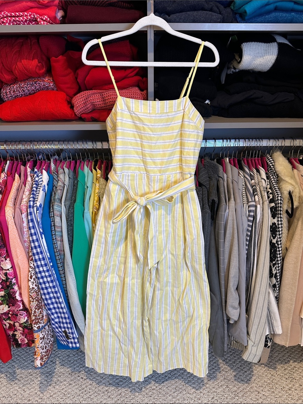 Banana Republic yellow/white adjustable strap cropped jumpsuit size 2 NWOT